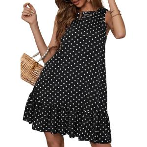 image:imageCHARTOU Women Polka Dot Summer Dress Cute Ruffle Hem Short Shift Dress Beach Vacation OutfitsBlack