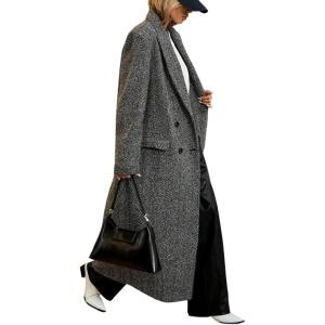 image:imageCHARTOU Long Wool Trench Coat Women Double Breasted Herringbone Notch Collar Dressy Winter Pea CoatBlack