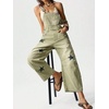 image:imageCHARTOU Women Bib Barrel Jeans Overalls Y2k Star Print Baggy Wide Leg Pants Cropped Cargo Denim JumpsuitGreen