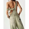 image:imageCHARTOU Women Bib Barrel Jeans Overalls Y2k Star Print Baggy Wide Leg Pants Cropped Cargo Denim JumpsuitGreen