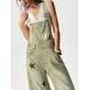 image:imageCHARTOU Women Bib Barrel Jeans Overalls Y2k Star Print Baggy Wide Leg Pants Cropped Cargo Denim JumpsuitGreen