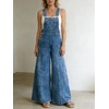 image:imageCHARTOU Women Bib Jeans Overall Sleeveless Denim Jumpsuit Adjustable Straps Y2k Patchwork Wide Leg Baggy PantsBlue