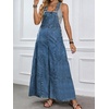 image:imageCHARTOU Women Bib Jeans Overall Sleeveless Denim Jumpsuit Adjustable Straps Y2k Patchwork Wide Leg Baggy PantsBlue
