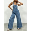 image:imageCHARTOU Women Bib Jeans Overall Sleeveless Denim Jumpsuit Adjustable Straps Y2k Patchwork Wide Leg Baggy PantsBlue