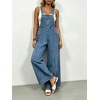 image:imageCHARTOU Women Bib Jeans Overall Sleeveless Denim Jumpsuit Adjustable Straps Y2k Patchwork Wide Leg Baggy PantsBlue