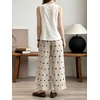 image:imageCHARTOU Women Cotton Linen Wide Leg Pants Casual Elastic High Waist Drawstring Cashew Print Palazzo TrousersLinen