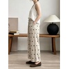 image:imageCHARTOU Women Cotton Linen Wide Leg Pants Casual Elastic High Waist Drawstring Cashew Print Palazzo TrousersLinen