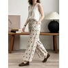 image:imageCHARTOU Women Cotton Linen Wide Leg Pants Casual Elastic High Waist Drawstring Cashew Print Palazzo TrousersLinen