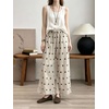 image:imageCHARTOU Women Cotton Linen Wide Leg Pants Casual Elastic High Waist Drawstring Cashew Print Palazzo TrousersLinen