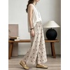 image:imageCHARTOU Women Cotton Linen Wide Leg Pants Casual Elastic High Waist Drawstring Cashew Print Palazzo TrousersRed