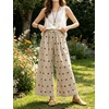 image:imageCHARTOU Women Cotton Linen Wide Leg Pants Casual Elastic High Waist Drawstring Cashew Print Palazzo TrousersRed