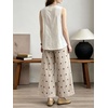 image:imageCHARTOU Women Cotton Linen Wide Leg Pants Casual Elastic High Waist Drawstring Cashew Print Palazzo TrousersRed