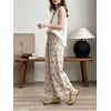 image:imageCHARTOU Women Cotton Linen Wide Leg Pants Casual Elastic High Waist Drawstring Cashew Print Palazzo TrousersRed