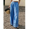 image:imageCHARTOU Women Lace Eyelet Hem Cotton Linen Pants Baggy Wide Leg Palazzo Pants Summer Beach TrousersBlue