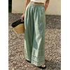 image:imageCHARTOU Women Lace Eyelet Hem Cotton Linen Pants Baggy Wide Leg Palazzo Pants Summer Beach TrousersGreen