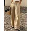 image:imageCHARTOU Women Lace Eyelet Hem Cotton Linen Pants Baggy Wide Leg Palazzo Pants Summer Beach TrousersKhaki