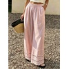 image:imageCHARTOU Women Lace Eyelet Hem Cotton Linen Pants Baggy Wide Leg Palazzo Pants Summer Beach TrousersPink