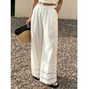 image:imageCHARTOU Women Lace Eyelet Hem Cotton Linen Pants Baggy Wide Leg Palazzo Pants Summer Beach TrousersWhite