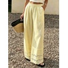 image:imageCHARTOU Women Lace Eyelet Hem Cotton Linen Pants Baggy Wide Leg Palazzo Pants Summer Beach TrousersYellow