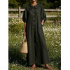 image:imageCHARTOU Women Linen Button Down Wide Leg Jumpsuit Peter Pan Collar 34 Sleeve Beach Palazzo Baggy OverallsBlack