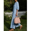 image:imageCHARTOU Women Linen Button Down Wide Leg Jumpsuit Peter Pan Collar 34 Sleeve Beach Palazzo Baggy OverallsBlue