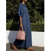 image:imageCHARTOU Women Linen Button Down Wide Leg Jumpsuit Peter Pan Collar 34 Sleeve Beach Palazzo Baggy OverallsNavy