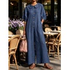 image:imageCHARTOU Women Linen Button Down Wide Leg Jumpsuit Peter Pan Collar 34 Sleeve Beach Palazzo Baggy OverallsNavy