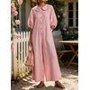 image:imageCHARTOU Women Linen Button Down Wide Leg Jumpsuit Peter Pan Collar 34 Sleeve Beach Palazzo Baggy OverallsPink