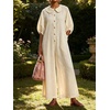 image:imageCHARTOU Women Linen Button Down Wide Leg Jumpsuit Peter Pan Collar 34 Sleeve Beach Palazzo Baggy OverallsWhite