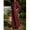 image:imageCHARTOU Women Linen Button Down Wide Leg Jumpsuit Peter Pan Collar 34 Sleeve Beach Palazzo Baggy OverallsWine