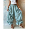 image:imageCHARTOU Women Summer Ruffle Hem Beach Pants Flowy Lantern Wide Leg Trousers Boho Casual Cotton BloomersLake Blue