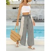 image:imageCHARTOU Women Summer Striped Wide Leg Lounge Pants Boho Eyelet Lace Elastic Waist Beach Palazzo TrousersBlack