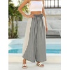 image:imageCHARTOU Women Summer Striped Wide Leg Lounge Pants Boho Eyelet Lace Elastic Waist Beach Palazzo TrousersBlack