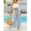 image:imageCHARTOU Women Summer Striped Wide Leg Lounge Pants Boho Eyelet Lace Elastic Waist Beach Palazzo TrousersBlue