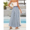 image:imageCHARTOU Women Summer Striped Wide Leg Lounge Pants Boho Eyelet Lace Elastic Waist Beach Palazzo TrousersBlue