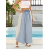 image:imageCHARTOU Women Summer Striped Wide Leg Lounge Pants Boho Eyelet Lace Elastic Waist Beach Palazzo TrousersBlue