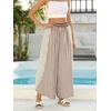 image:imageCHARTOU Women Summer Striped Wide Leg Lounge Pants Boho Eyelet Lace Elastic Waist Beach Palazzo TrousersBrown