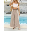 image:imageCHARTOU Women Summer Striped Wide Leg Lounge Pants Boho Eyelet Lace Elastic Waist Beach Palazzo TrousersBrown