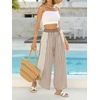 image:imageCHARTOU Women Summer Striped Wide Leg Lounge Pants Boho Eyelet Lace Elastic Waist Beach Palazzo TrousersBrown