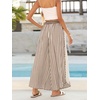 image:imageCHARTOU Women Summer Striped Wide Leg Lounge Pants Boho Eyelet Lace Elastic Waist Beach Palazzo TrousersBrown