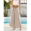 image:imageCHARTOU Women Summer Striped Wide Leg Lounge Pants Boho Eyelet Lace Elastic Waist Beach Palazzo TrousersBrown