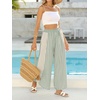 image:imageCHARTOU Women Summer Striped Wide Leg Lounge Pants Boho Eyelet Lace Elastic Waist Beach Palazzo TrousersGreen