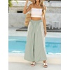 image:imageCHARTOU Women Summer Striped Wide Leg Lounge Pants Boho Eyelet Lace Elastic Waist Beach Palazzo TrousersGreen