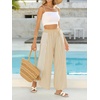 image:imageCHARTOU Women Summer Striped Wide Leg Lounge Pants Boho Eyelet Lace Elastic Waist Beach Palazzo TrousersKhaki