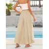 image:imageCHARTOU Women Summer Striped Wide Leg Lounge Pants Boho Eyelet Lace Elastic Waist Beach Palazzo TrousersKhaki