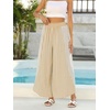 image:imageCHARTOU Women Summer Striped Wide Leg Lounge Pants Boho Eyelet Lace Elastic Waist Beach Palazzo TrousersKhaki
