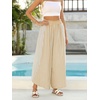 image:imageCHARTOU Women Summer Striped Wide Leg Lounge Pants Boho Eyelet Lace Elastic Waist Beach Palazzo TrousersKhaki