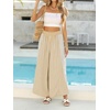 image:imageCHARTOU Women Summer Striped Wide Leg Lounge Pants Boho Eyelet Lace Elastic Waist Beach Palazzo TrousersKhaki