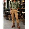 image:imageCHARTOU Womens Short Sleeve Denim Shirt Dressy Bow Tie Front Tops Summer Lightweight Button Down Jean BlouseArmy