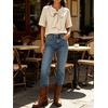 image:imageCHARTOU Womens Short Sleeve Denim Shirt Dressy Bow Tie Front Tops Summer Lightweight Button Down Jean BlouseBeige
